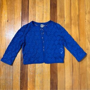 Anne Klein Broderie Lace Cropped Cardigan Royal Blue Sz 10